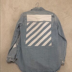Off-White Light Blue Denim Jacket with White Stripes